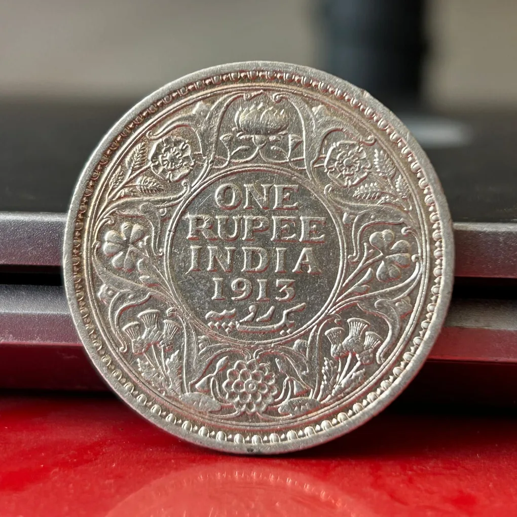 Rare 1913 One Rupee of George V King Emperor Calcutta Mint Silver 11.66 Gram British India Coin Same as per shown given
