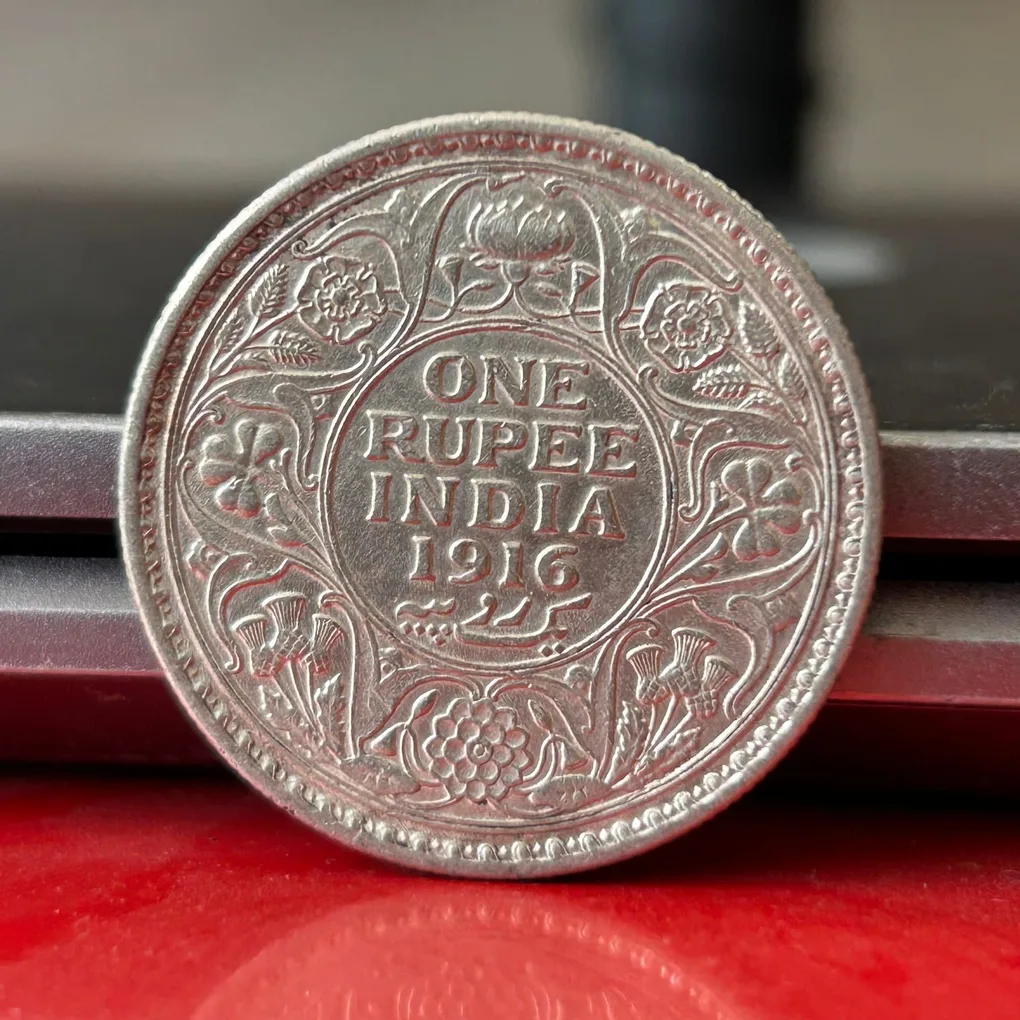 Rare 1916 One Rupee of George V King Emperor Calcutta Mint Silver 11.66 Gram British India Coin Same as per shown given