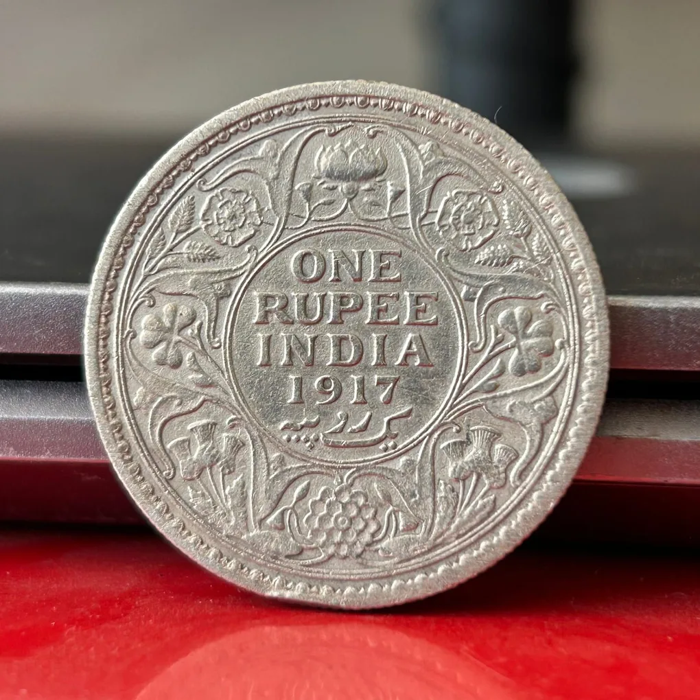 Rare 1917 One Rupee of George V King Emperor Calcutta Mint Silver 11.66 Gram British India Coin Same as per shown given