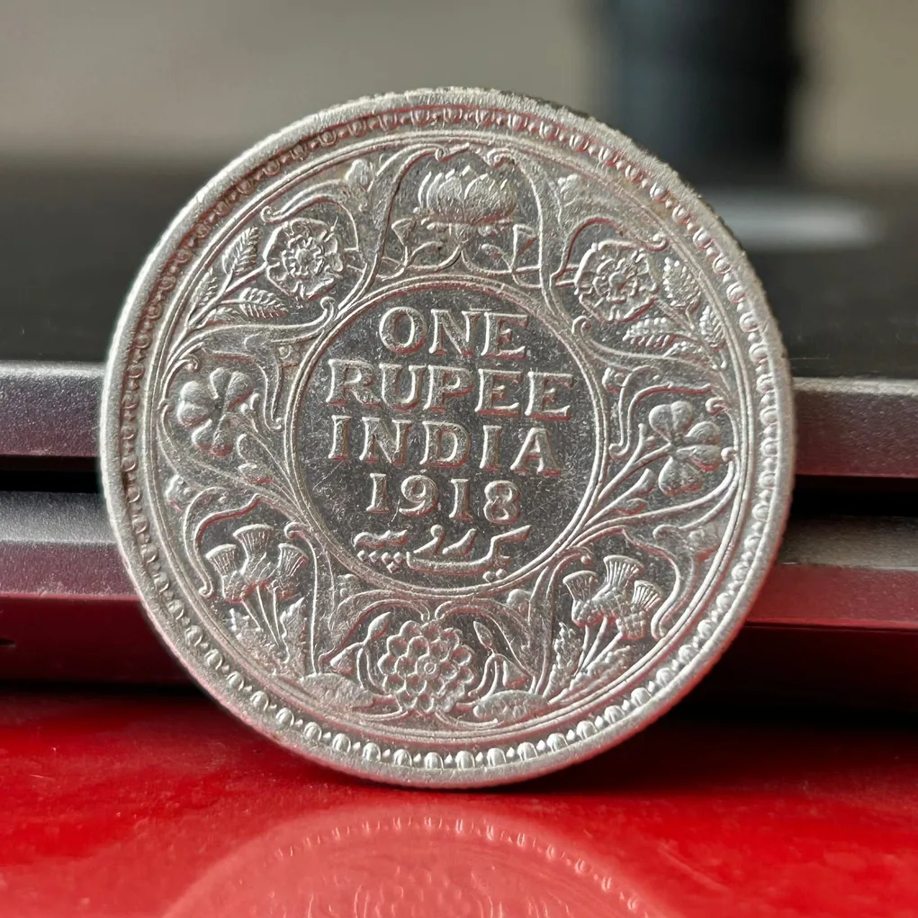 Rare 1918 One Rupee of George V King Emperor Calcutta Mint Silver 11.66 Gram British India Coin Same as per shown given