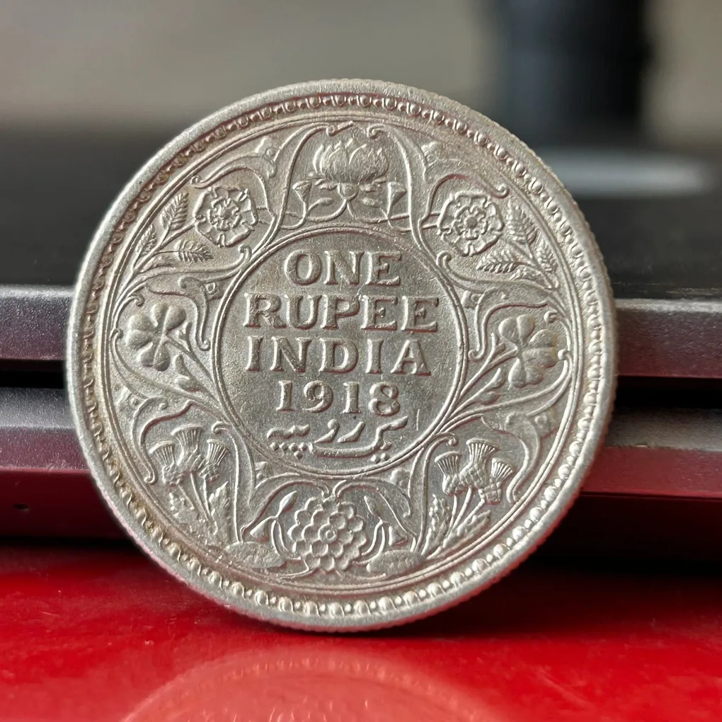 Rare 1918 One Rupee of George V King Emperor Calcutta Mint Silver 11.66 Gram British India Coin Same as per shown given