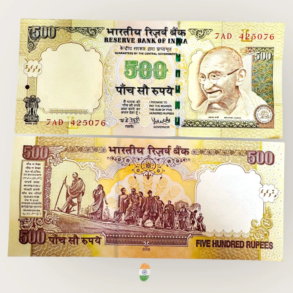 I21 Rs 500 India Banknote Signature Series Signed by Y V Reddy Inset L 2006 Issue UNC Unique and Rare