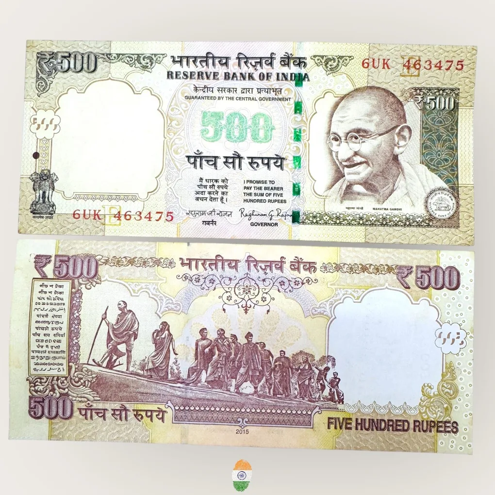 I58 Rs 500 India Banknote Signature Series Signed by Raghuram Rajan Inset E 2015 Issue UNC Unique and Rare