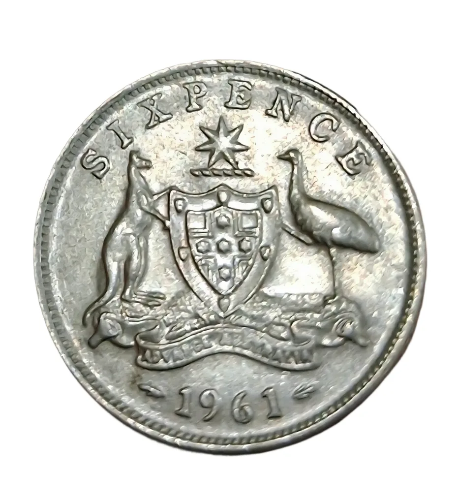Australia Silver Six Pence Year 1961 Queen Elizabeth-II in High Collectable Grade.
