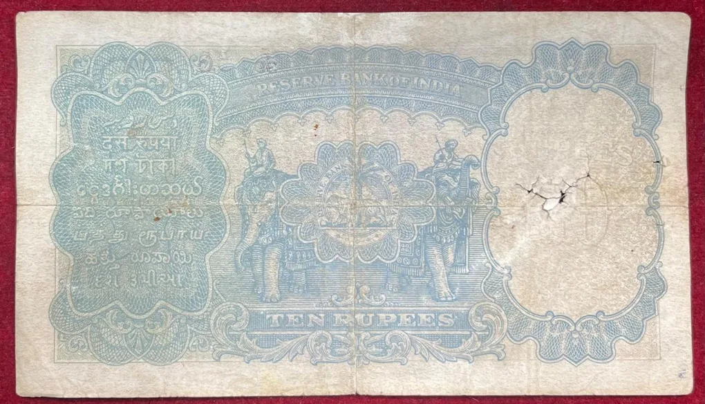 British India 10 Rupees - George VI Governor J.b.taylor Rare Note