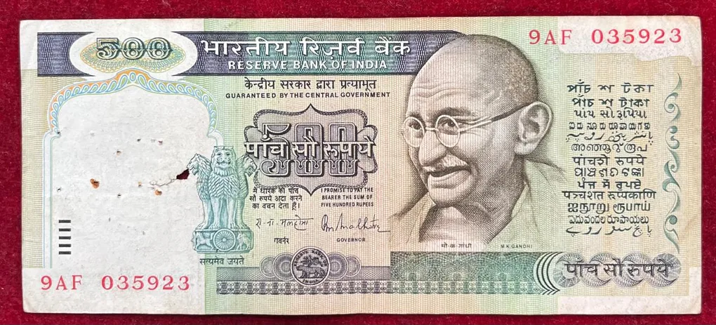 500 Rupees Dandi Issue Governor R.N Malhotra Rare Note