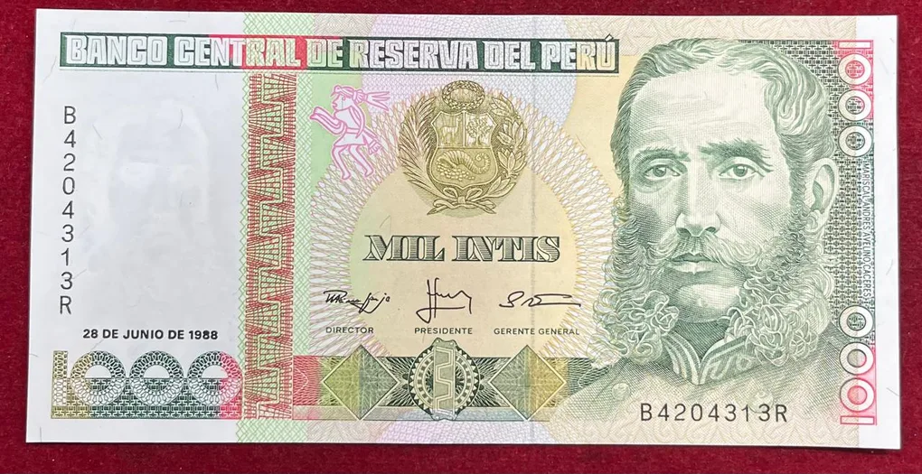 Peru 1000 Intis GEM UNC Rare Note