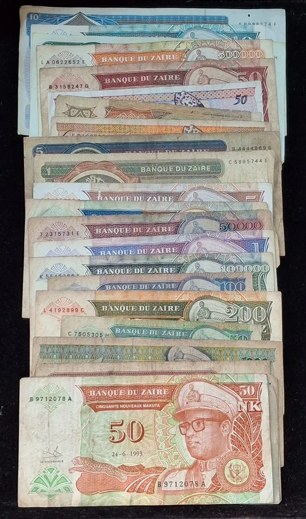 24 Different Zaire All Different Denomination Rare (24 Note Set)