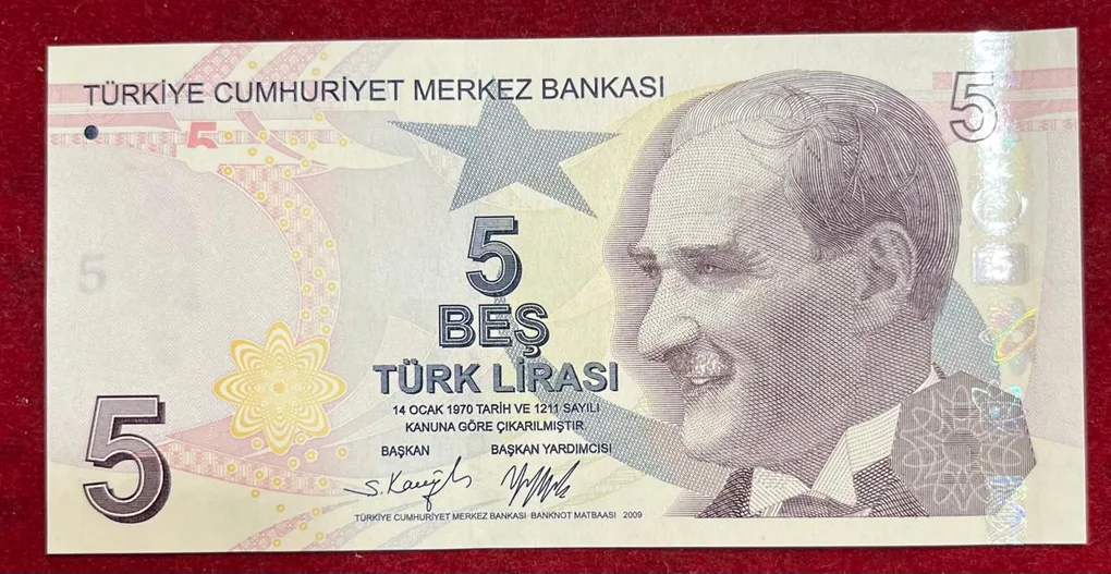Bankasi 5 BES TURK Lirasi GEM UNC Bank Note