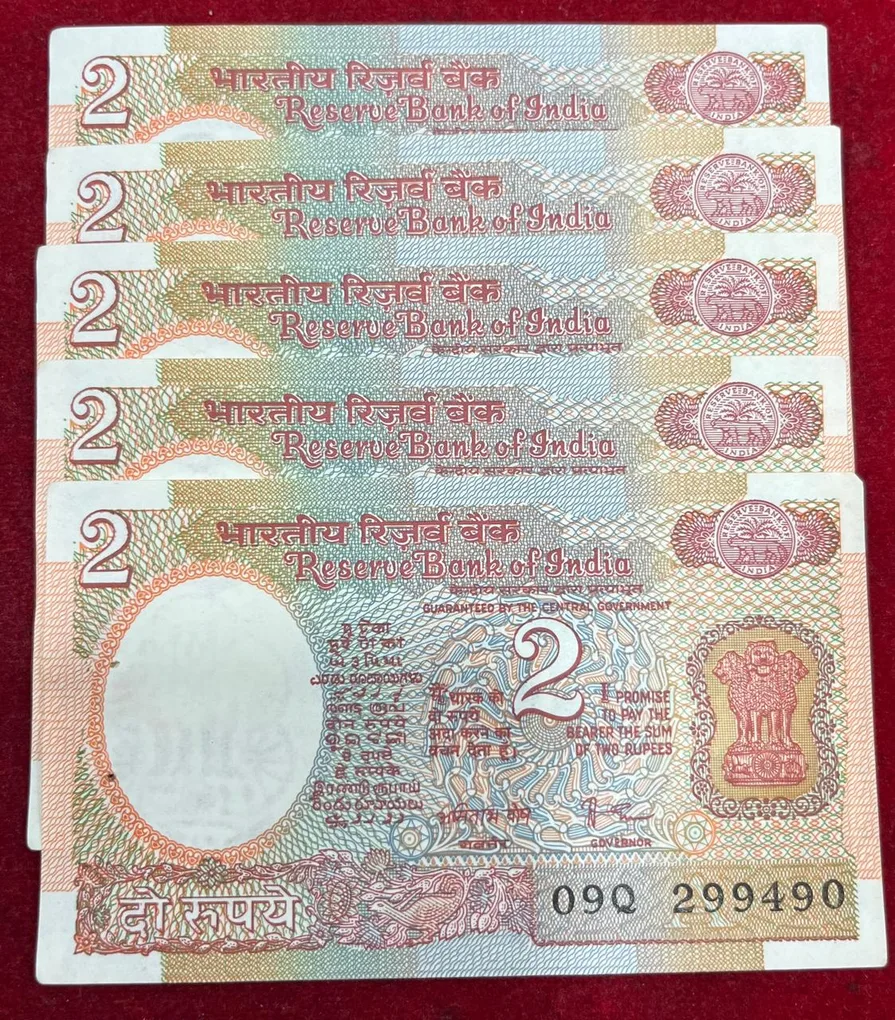 Amitabh Ghosh 2 Rupees UNC ( 5 PCE LOTT) Rare Note