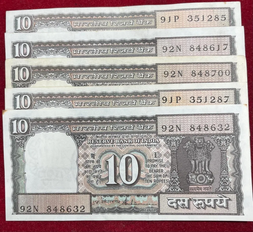 10 Rupees Governor S.Venkitramanan ( 5 PCE LOTT) All Most UNC Rare Note