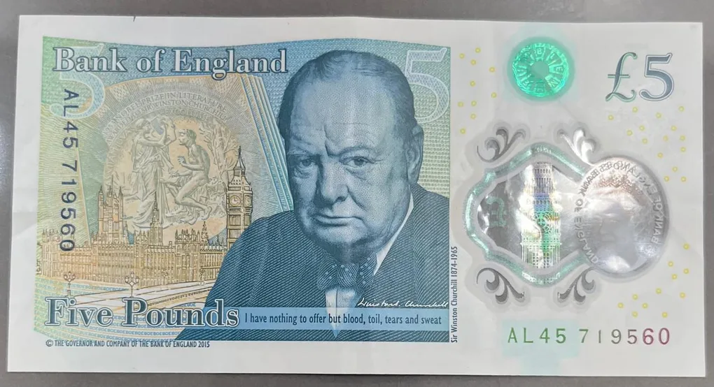 England 5 Pounds Polymer Rare Note # B-2