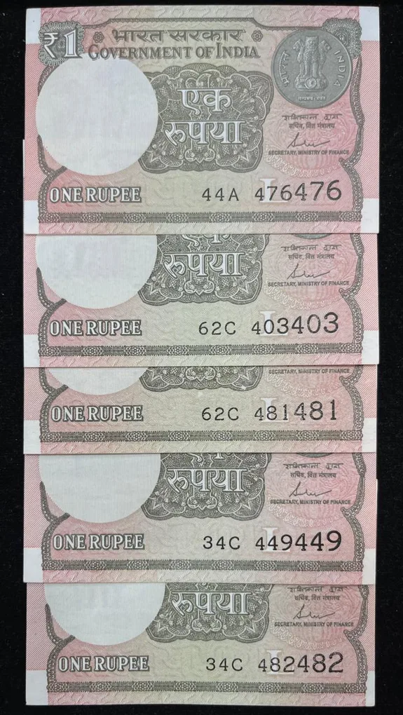 1 Rupees Doubling ( JODA Number ) GEM UNC ( 5 PCS LOTT )