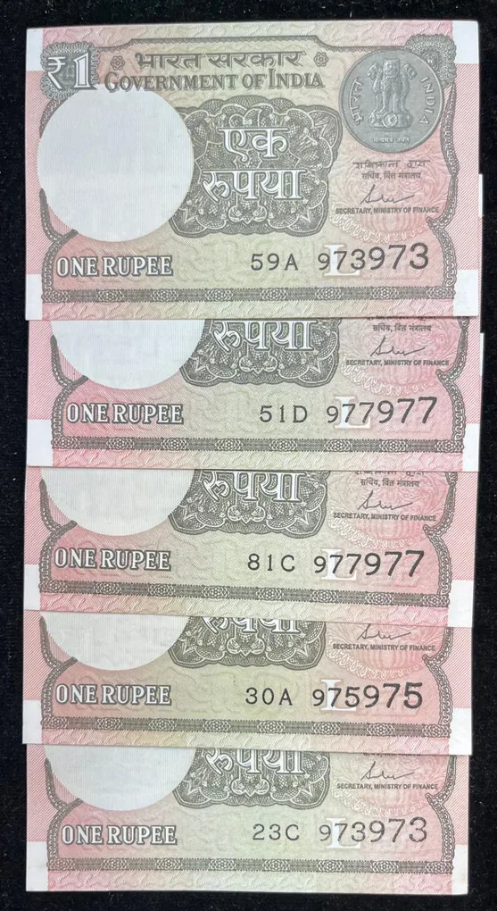 1 Rupees Doubling ( JODA Number ) GEM UNC ( 5 PCS LOTT )