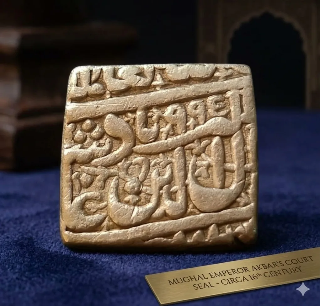 Most Famous Mughal Empire Emperor Akbar Silver Square Rupee Coin | Urdu Zafar Qarin (Camp Mint) | AH 1000 (Alf) | Extremely Fine Condition (copy)