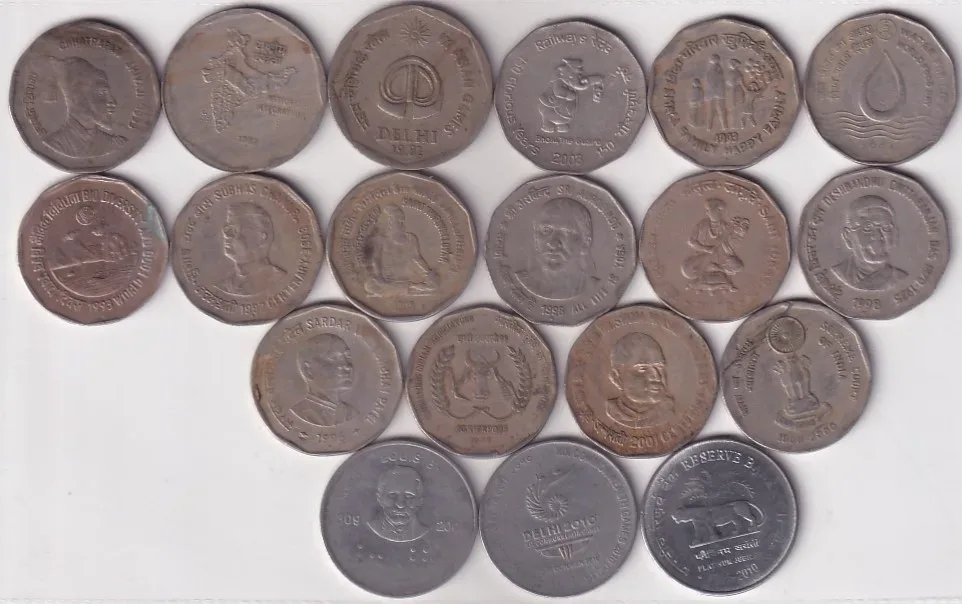 19 Different Two Rupees commemorative Issue Used Coins Set Rare