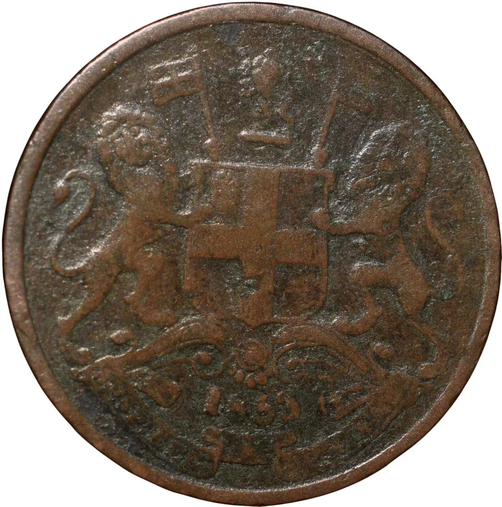 Copper 1/2 Pice Coin of East India Company (AD 1853) of Calcutta Mint