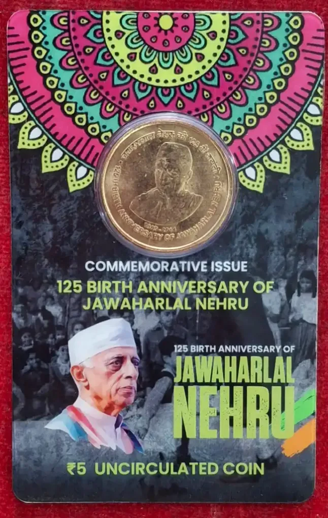 5 Rs. JAWAHARLAL NEHRU rare Commemorative Coin Card Special Edition