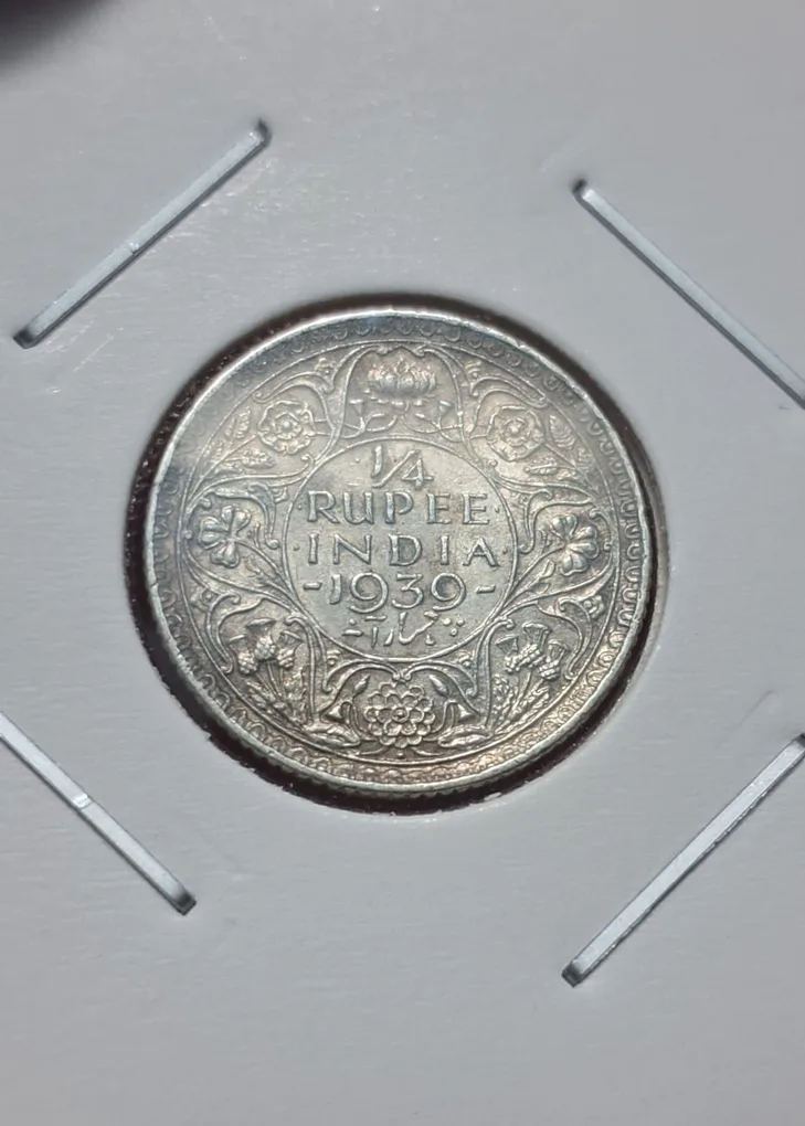 1/4 Rupee 1939 George VI King Empeor Coin