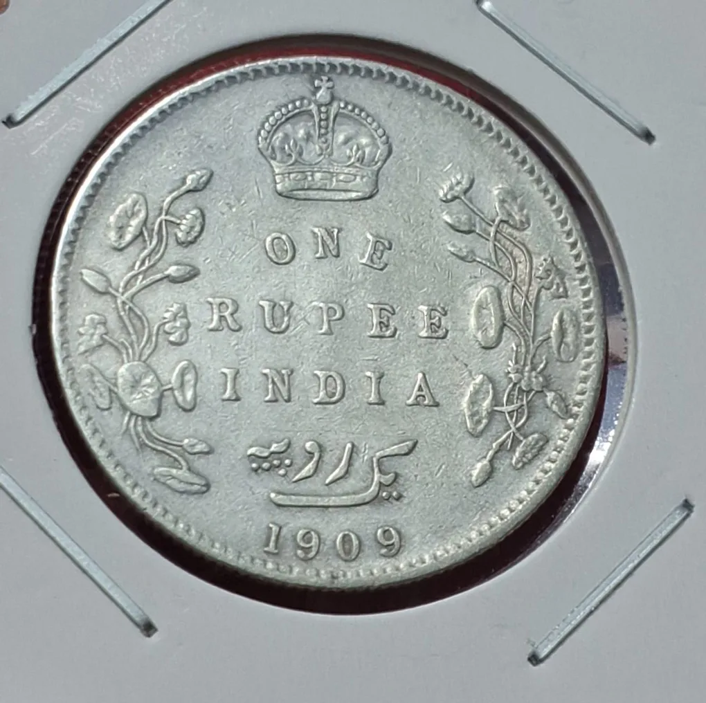 Rare One Rupee 1909 Bombay Mint Edward VII King and Emperor Coin