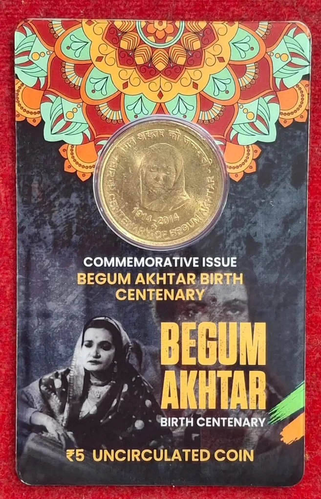 5 Rs. BEGUM AKHTAR rare Commemorative Coin Card Special Edition