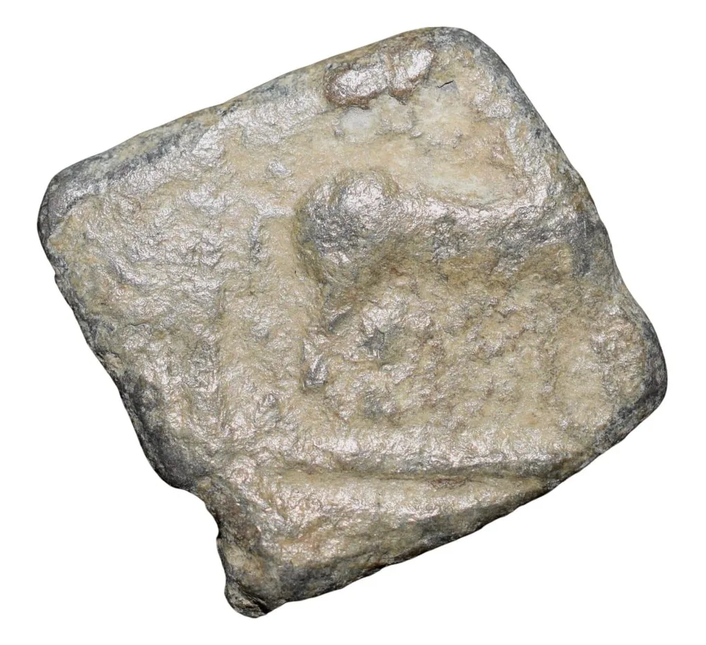 Lead Coin of Western Kshatrapa - Rudrasena III? (3rd Cen. AD) with Bull facing Right/3-Arched Hill Rare