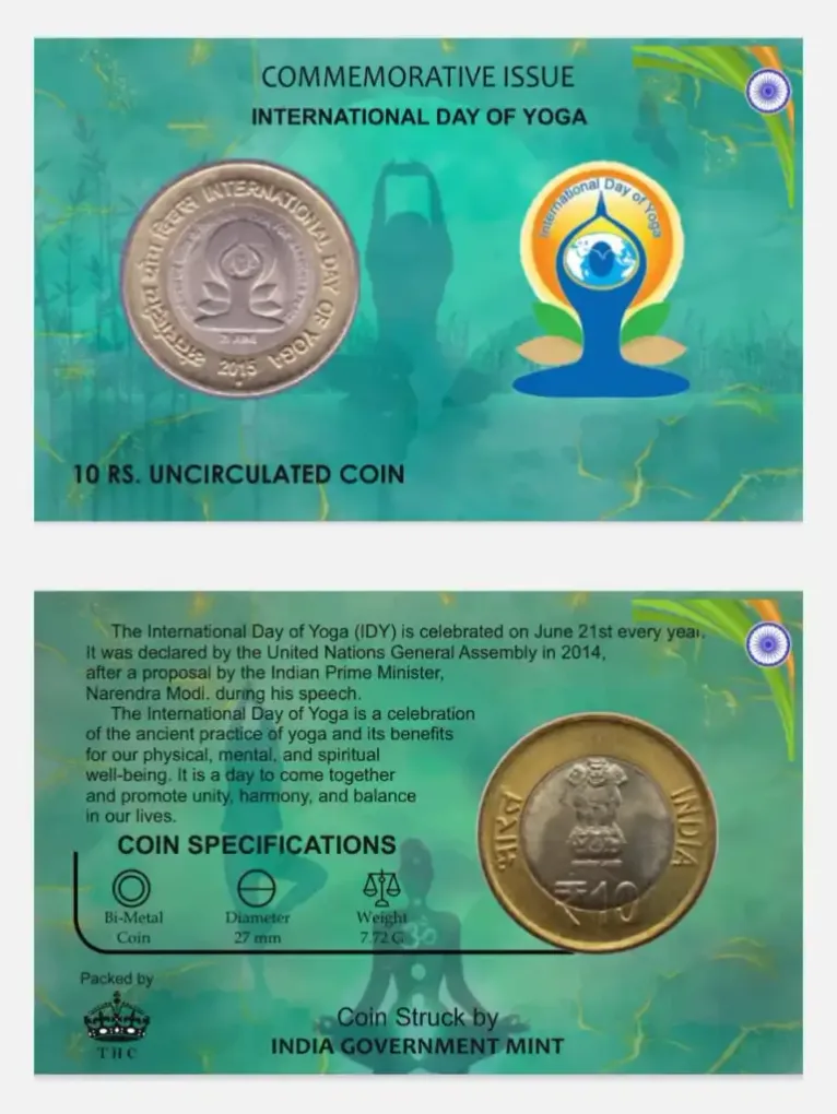 10 Rs INTERNATIONAL DAY OF YOGA rare Commemorative Coin Card Special Edition