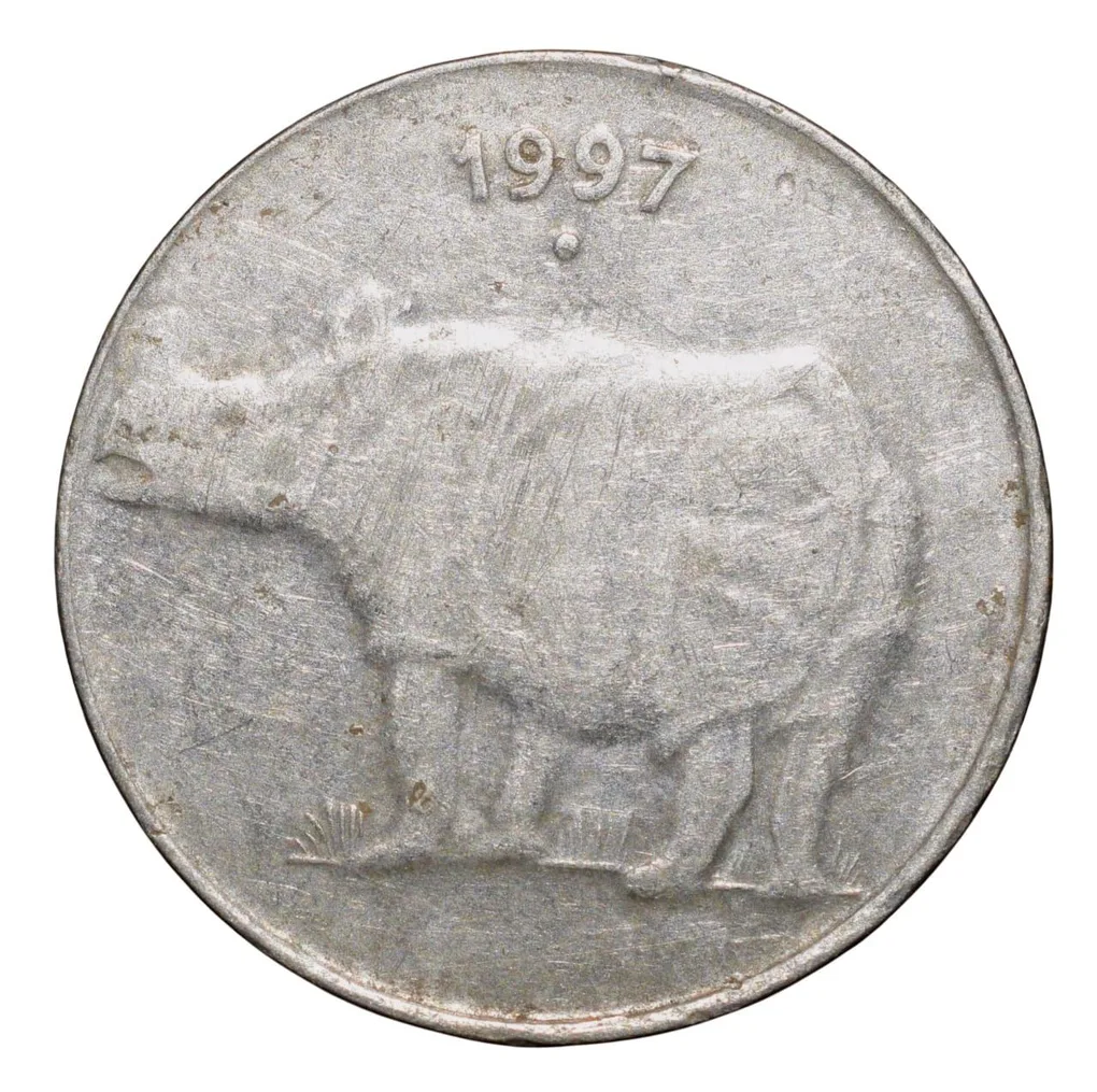 Steel 25 Paise of Republic India (AD 1997) of Noida Mint Scarce