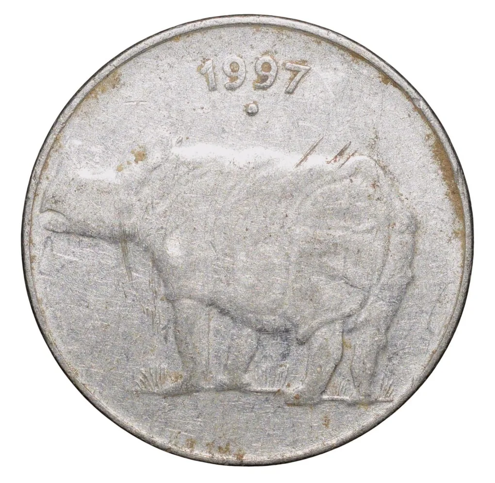 Steel 25 Paise of Republic India (AD 1997) of Noida Mint Scarce