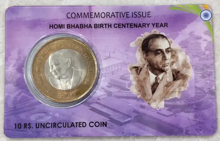 10 Rs HOMI BHABHA BIRTY CENTENARY YEAR rare Commemorative Coin Card Special Edition