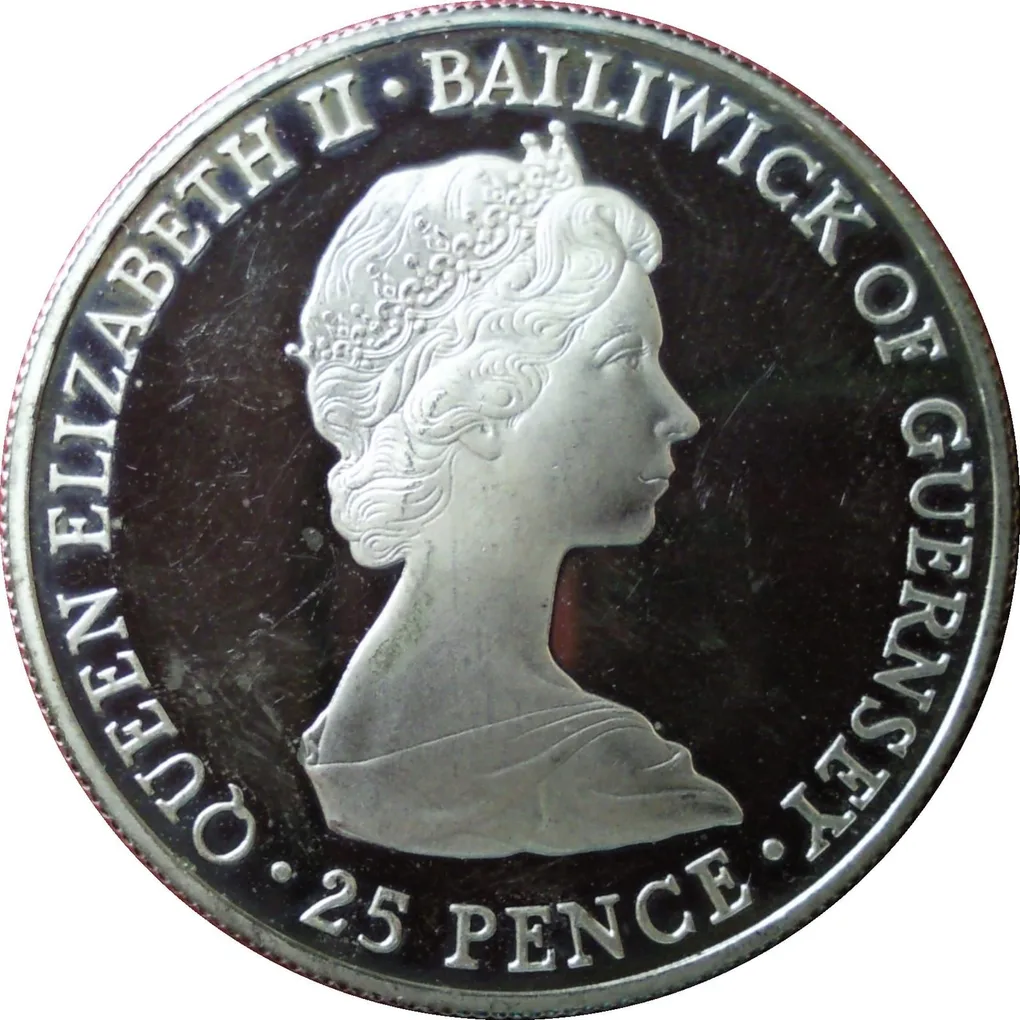 Guernsey 25 Pence 1981 - Elizabeth II Royal Wedding; Silver Proof Commemorative issue Rare Coin with Capsool #4444