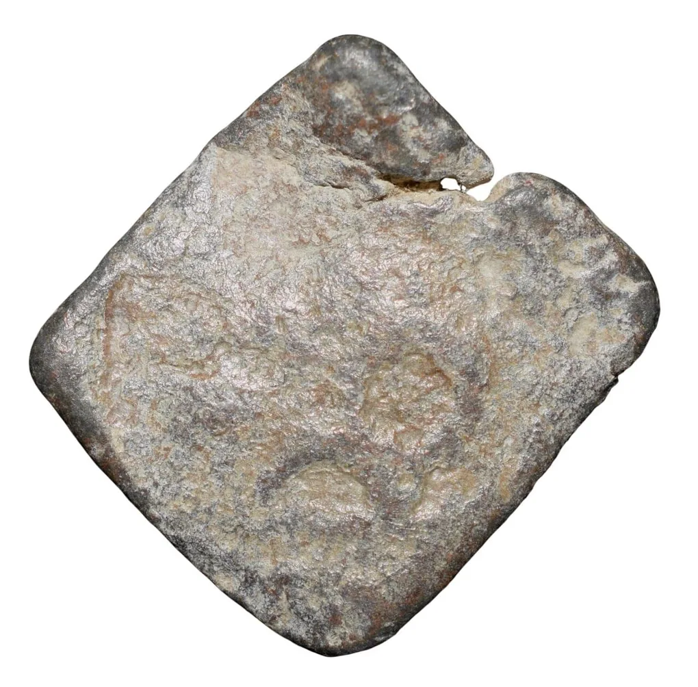 Lead Coin of Western Kshatrapa - Rudrasena III? (3rd Cen. AD) with Bull walking Right/3-Arched Hill Rare