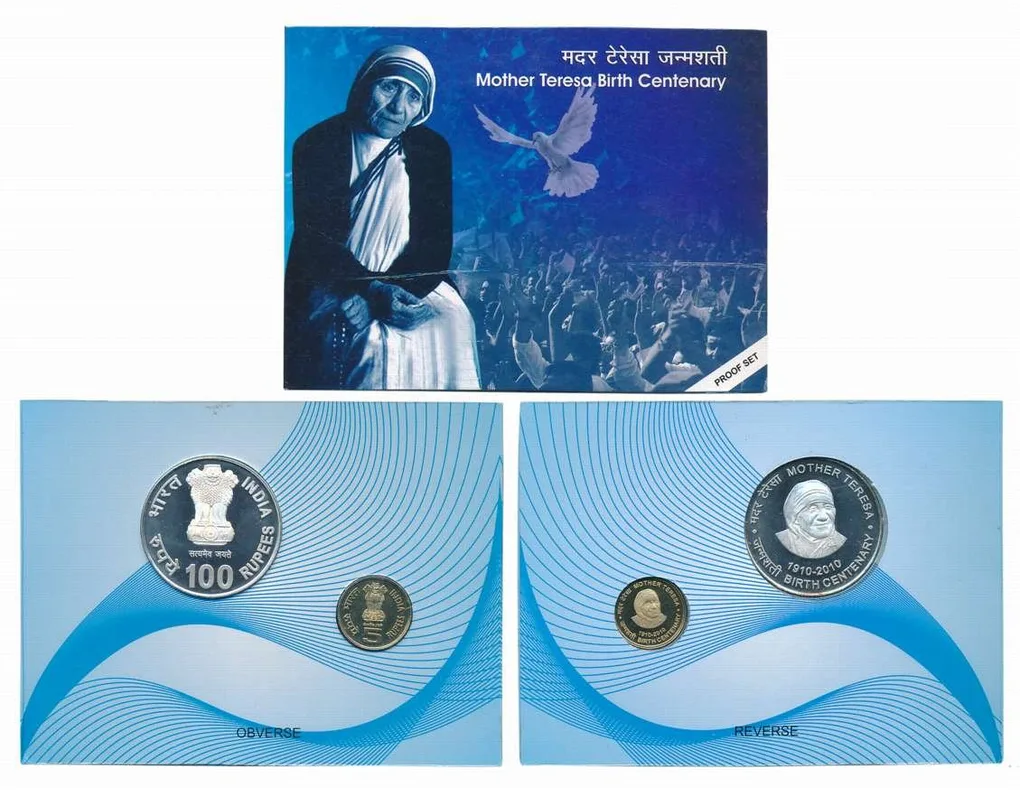 MOTHER TERESA BIRTH CENNTENARY 1910-2010 KOLKATA MINT 2 COIN ((PROOF SET))