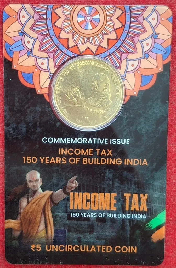 5 Rs. INCOME TAX Rare Commemorative Coin Card Special Edition