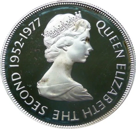Guernsey 25 Pence 1977 - Elizabeth II Silver Jubilee; Silver Proof Commemorative issue Rare Coin with Capsool #4545