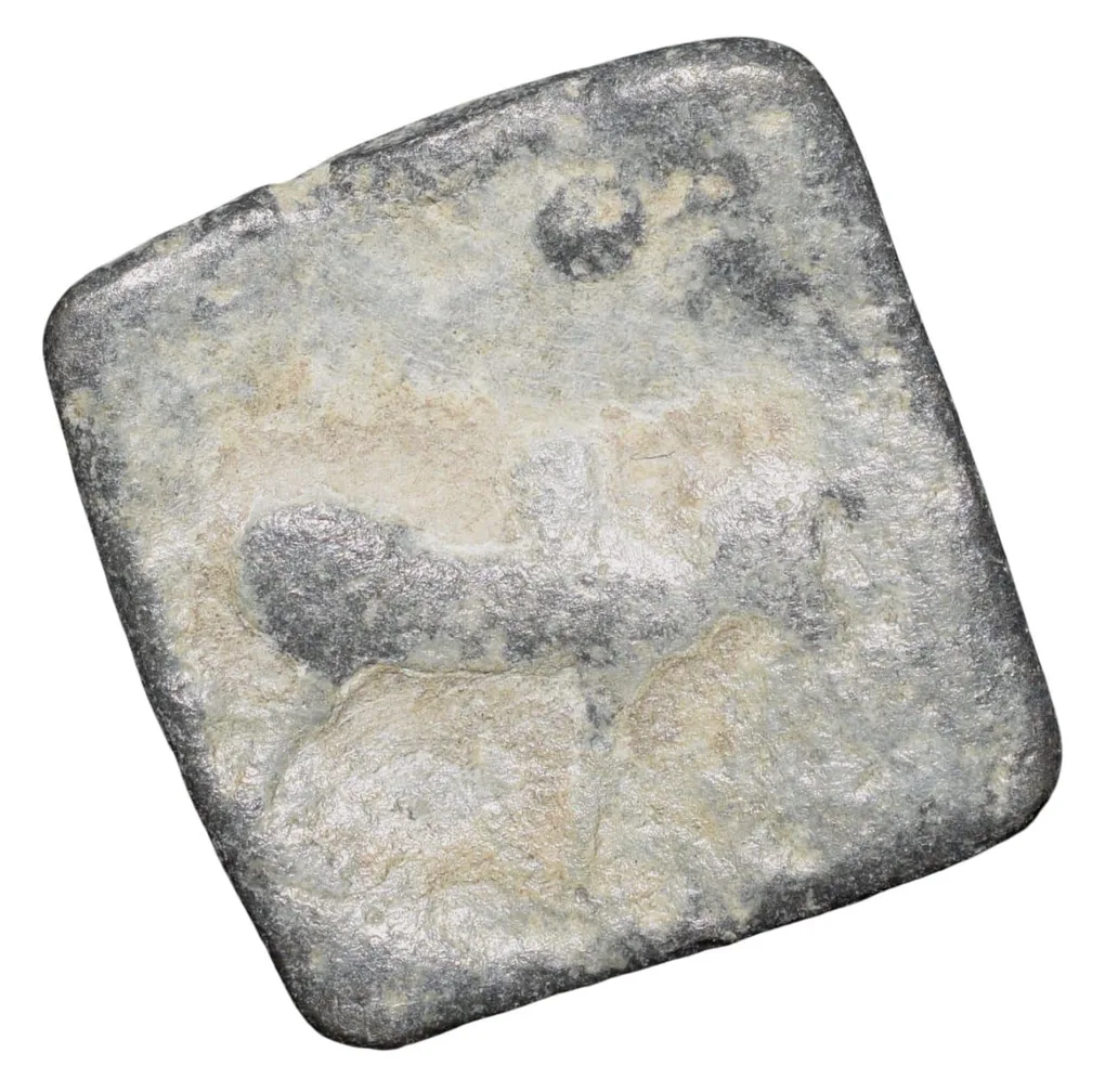 Lead Coin of Western Kshatrapa - Rudrasena III? (3rd Cen. AD) with Bull facing right/3-Arched Hill Rare