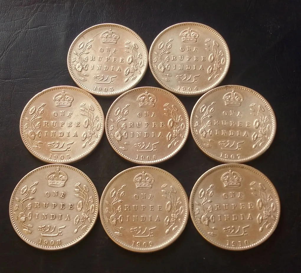 🔥🔥Silver Edvard Complete Years Collection Set British India 🇮🇳 All Fully Silver Edward years Set 🎉🎉 8 Different Year 🎉🎉1903/4/5/6/7/8/9/10 Excellent Condition Each coin weight 11.5 gm Same and similar piece available