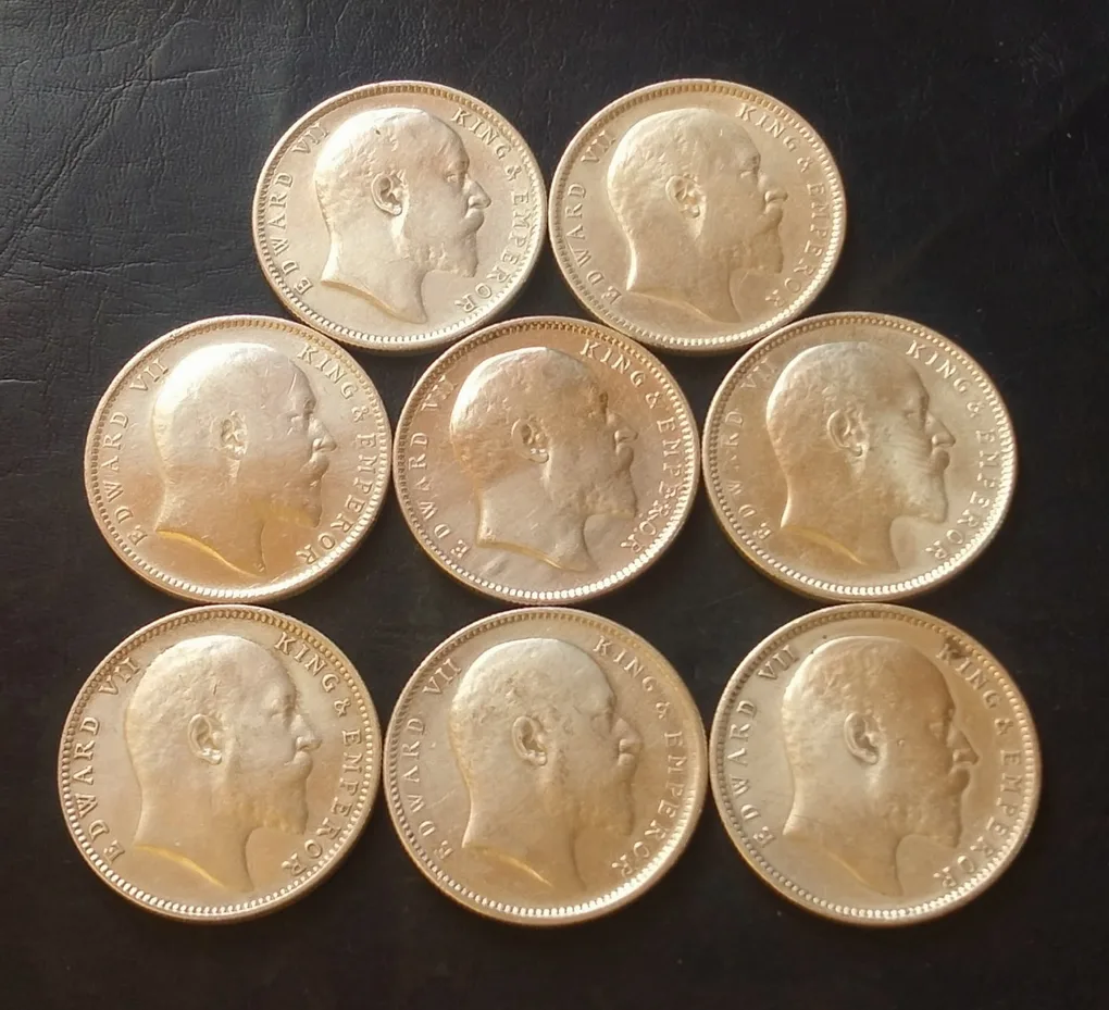 🔥🔥Silver Edvard Complete Years Collection Set British India 🇮🇳 All Fully Silver Edward years Set 🎉🎉 8 Different Year 🎉🎉1903/4/5/6/7/8/9/10 Excellent Condition Each coin weight 11.5 gm Same and similar piece available