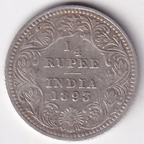 1/4 Rupee Victoria 1893 Silver Rare Coin Collector Choice