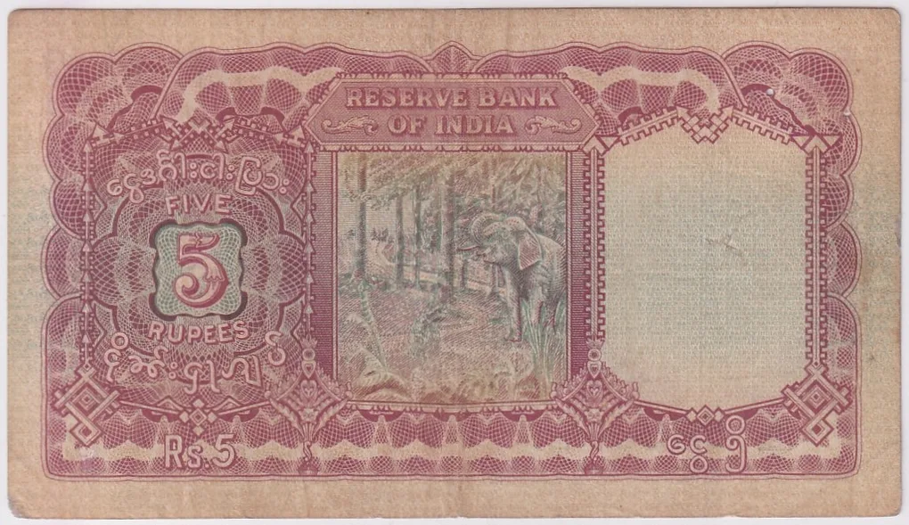 Burma King George VI 5 Rupees JB Taylor 1938 Very Fine Detail Very Rare Note #1