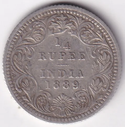 1/4 Rupee Victoria 1889 Silver Rare Coin Collector Choice