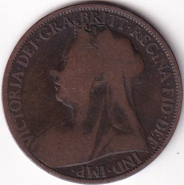 One Penny 1899 UK Victoria Side Face Very Fine Coin Rare