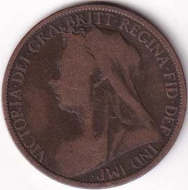 One Penny 1900 UK Victoria Side Face Very Fine Coin Rare