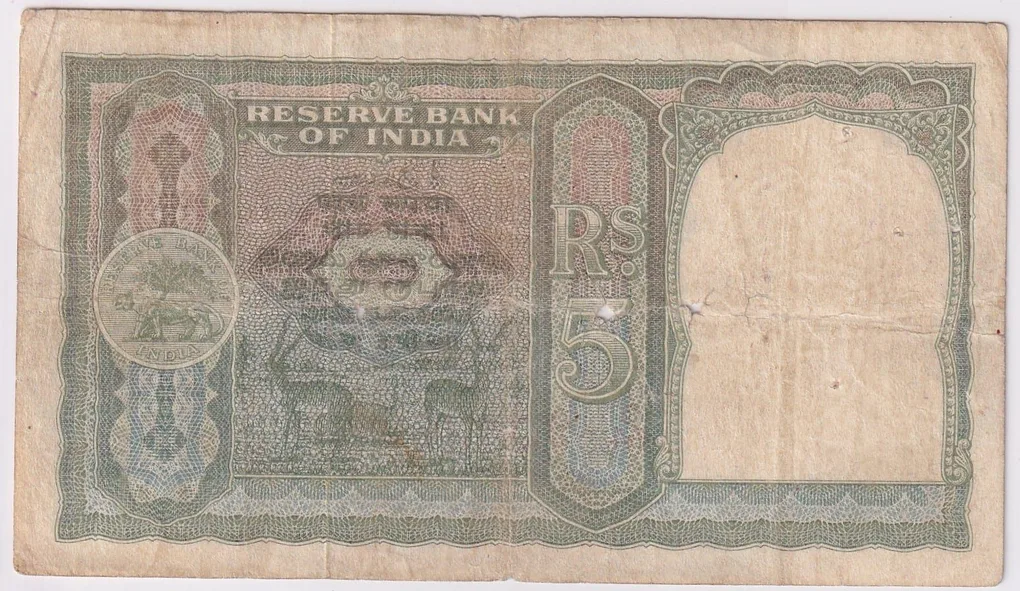 EX Rare Red Serial Number 5 rupees King George VI Note