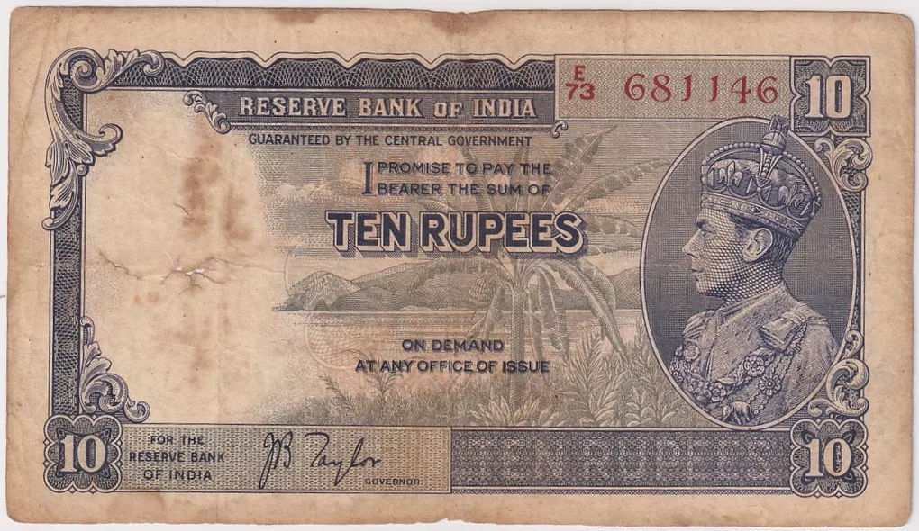 Fine Condition 10 Rupees King Geroge VI Side Face J B Taylor Signed 1938 Note Rare #2