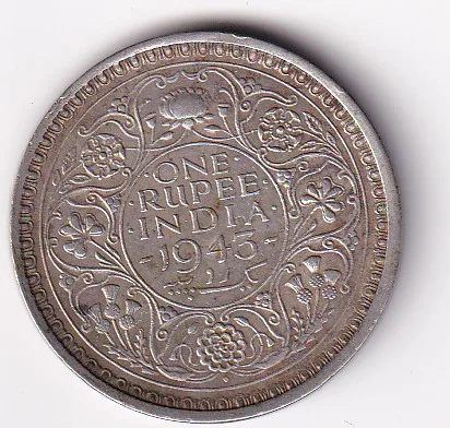 India - British 1 Rupee - George VI 1943 Bombay Mint Extreme Rare Rare Coin #N-306
