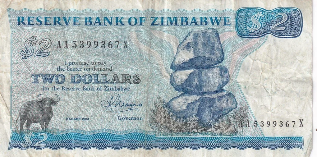 Zimbabwe Two Dollars Old Issue World Note 1 Note