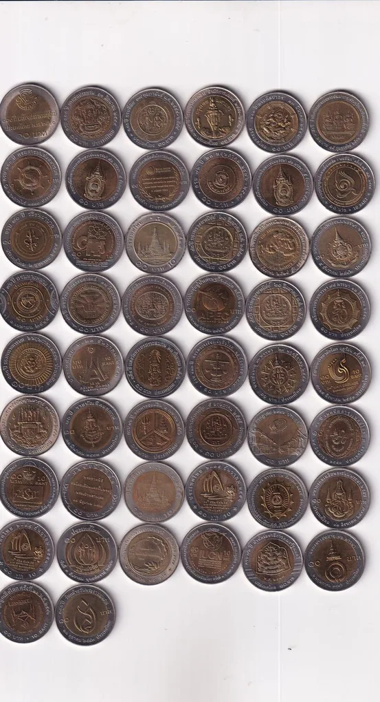 50 Diifferent Thailand 10 Baht Commemorative Rare Bimetallic UNC Coin Set( Very HARD to FIND) 50 Different