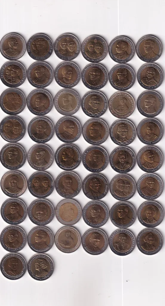 50 Diifferent Thailand 10 Baht Commemorative Rare Bimetallic UNC Coin Set( Very HARD to FIND) 50 Different