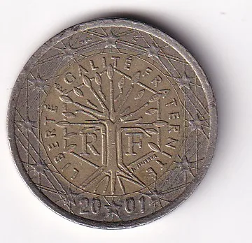 France 2 Euros 2001 1st map Bimetallic Rare lowest Price Coin #N339